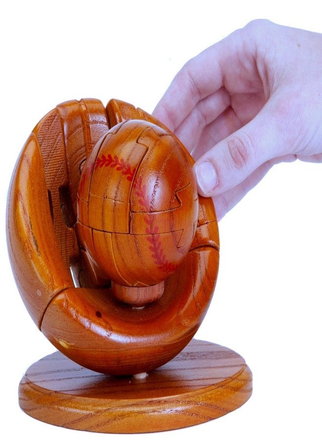 سي إتش إتش CHH 6140 أحجية ثلاثية الأبعاد على شكل كرة بيسبول وقفاز خشبيين، مقاس 4.5 بوصة، بلمسة نهائية من الخشب الداكن - Image 3